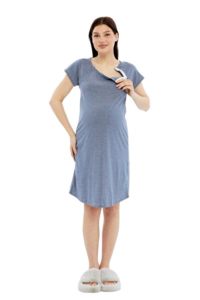 Luvmabelly Myra9585 Maternity Nightgown with Side Snaps - Purple Striped
