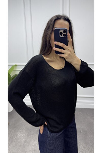 CurcunaShop Women's Oval Neck Soft Textured Knitwear Sweater