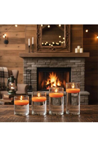 İV BLUE PURPLE Glass Vase, 4 Sizes and 12 Orange Floating Candles