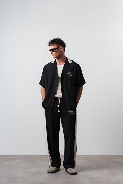 Respire Ανδρικό Σετ Παντελόνι και Πουκάμισο από Λινό με Λεπτομέρεια Ρίγες, Ov...