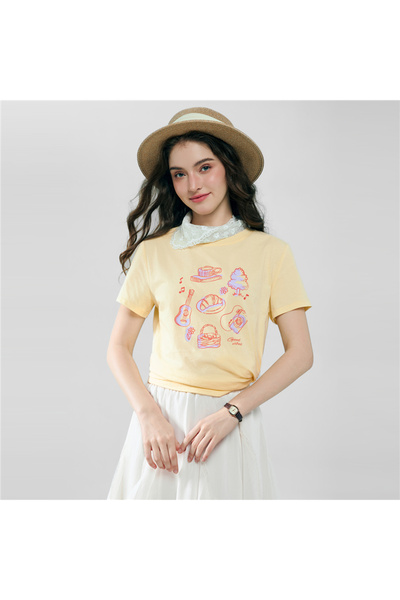 Giordano Women’s Cotton Crew Neck Printed Comfort Tee