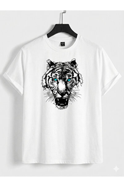 CLASSY.MODA Υπερμεγέθη μπλουζάκι με στάμπα Tiger - Με λεπτομέρεια μπλε ματιού