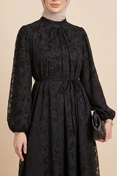 Modamorfo Rochie cu guler înalt, cu șireturi în talie, mâneci elastice și imp...