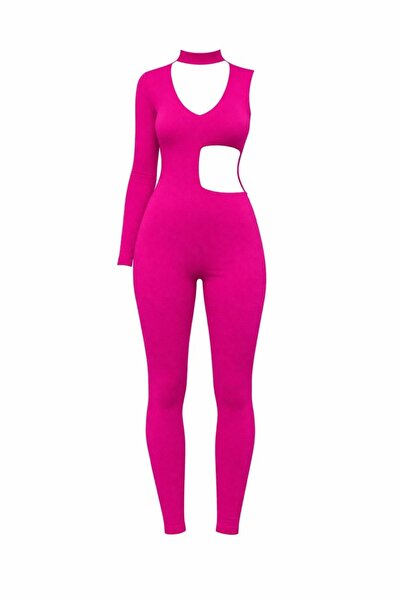 hipnoz butik Women's One-Sleeve Back Zipper Sandy Fabric Jumpsuit