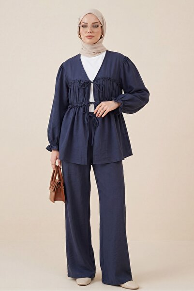 Modamorfo Set modal cu șireturi în față și mâneci elastice - bleumarin