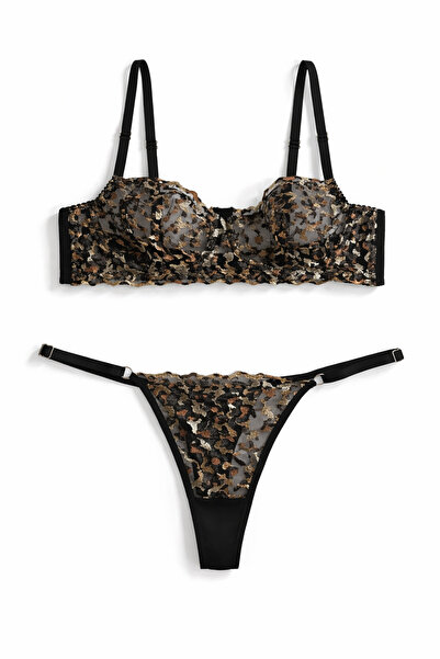 Tendy Pure Underwear Leopar Misterio Nakışlı Balenli Tül Sütyen & Ayarlanabil...