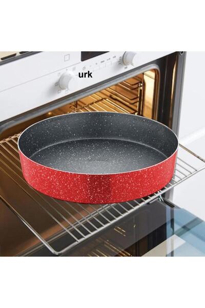 abnturk N36 Ultra Lüks ⌀36cm Yuvarlak Granit Fırın Tepsisi içi 4 Kat Teflon®G...