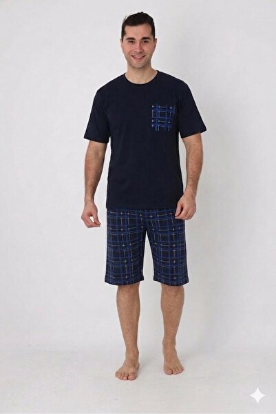 Sude Men's Patterned Short Sleeve Shorts Pajama Set
