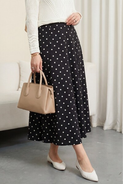 Modamorfo Fustă căptușită cu imprimeu buline și fermoar la spate - negru