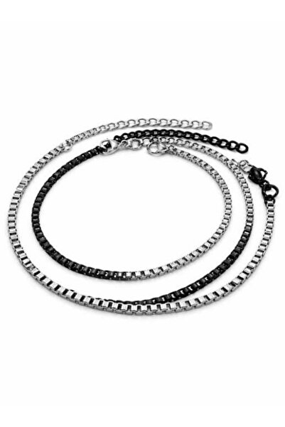 Basic Outfitters Set 4 Brățări Bărbați Argintiu și Negru din Oțel Inoxidabil ...