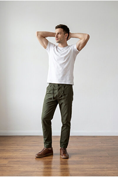YŞRLİNE COLLECTİON Pantaloni verzi jogger pentru bărbați YŞR, cu picior din m...