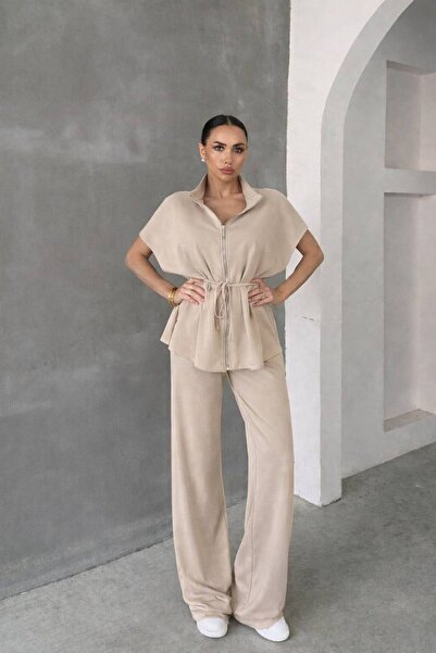 MEECY Ženska crna jakna i pantalone kratkih rukava - podesivi detalj u struku