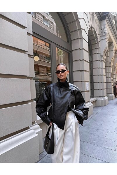 Lux Vestimenta ZRA Μαύρο Γυναικείο Δερμάτινο Μπουφάν με Λεπτομέρεια Κουμπιών ...