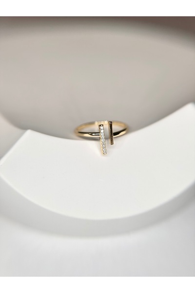 New Meluna Women's Steel Double Line Detailed Adjustable Ring |   Zircon Stone Minimal Stylish Design Does Not Tarnish