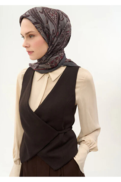 Silk Home Φουλάρι Βισκόζης Βελόρα Τεσσάρων Εποχών με Σχέδιο Έτρο Σκούρο Γκρι ...