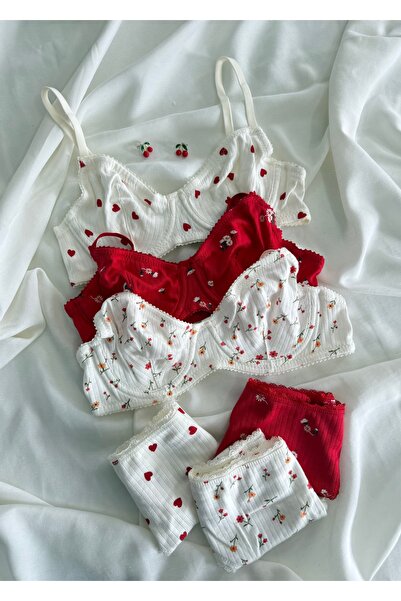 İNKO İÇ GİYİM 3 Colorful Underwire Patterned Cotton Bra Set