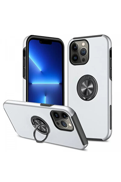 Beta Moda Hub غطاء حماية لهاتف ايفون 13 برو من نيو فيس مع حلقة النخبة - فضي