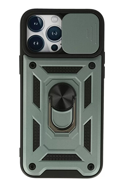 Genel Markalar Newface iPhone 13 Pro Kılıf Pars Lens Yüzüklü Silikon - Yeşil