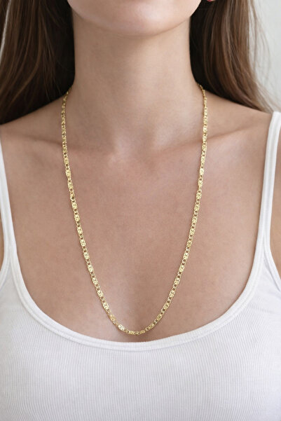 WHİTE ATELIER 14K Gold Renk Lazerli Gemici Zincir Model 60 cm Kadın Kolye