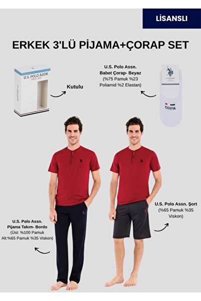 U.S. Polo Assn. Men'S, Licensed, Uspa, Long/Short 3-Piece Pajama Set + Socks ...