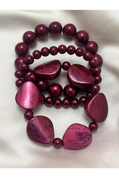 COCOSH TAKI Burgundy Color Multi-Specific Design Combination Flexible Bracelet