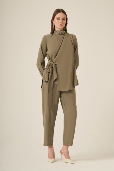 FTZ WOMEN Women's Natural Fiber Collar Stone Set Khaki 31316