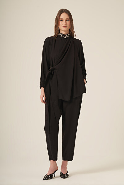 FTZ WOMEN Γυναικείο Σετ Κολάρο από Φυσικές Ίνες με Πέτρες Μαύρο 31316