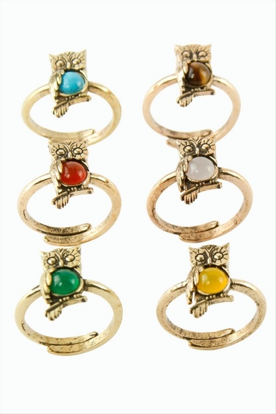 ZERO LAND Nrzsnt Owl Authentic Ring with Natural Stone (211253) - Agate