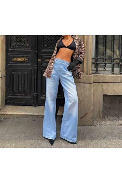 DENİKK Trend Special Design Wide Leg Jean Ripped Detail Pants-Custom Design W...