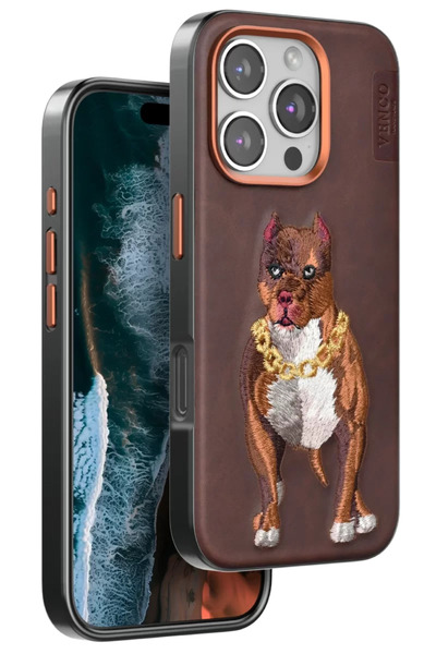 Beta Moda Hub غطاء فينكو آيفون 16 برو بيرما منقوش - بني