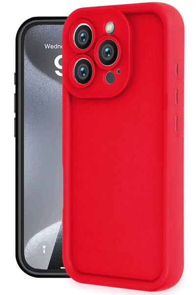 TeknoKapsül حافظة نيو فيس لهاتف آيفون 16 برو ماكس فييرا سيليكون - أحمر