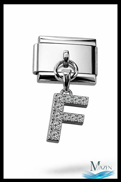 MAZEN Italian Charm Bracelet with Letter F Zircon Stone |   Steel |   Shiny H...