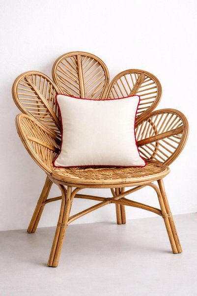 Ases Design Decorative Pillow Cover with Piping – Cream & Red Elegance