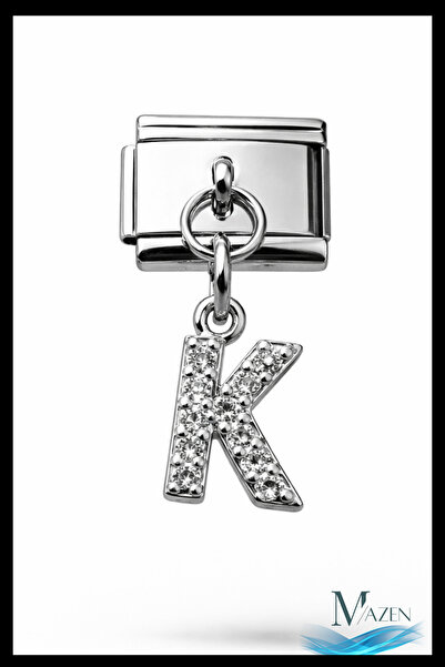 MAZEN Italian Charm Bracelet with Letter K and Zircon Stone |   Steel |   Shi...