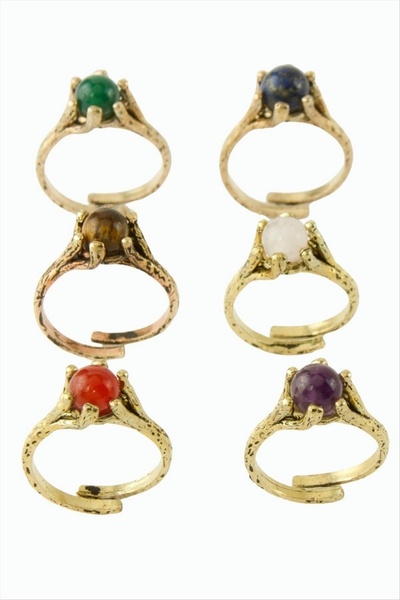 ZERO LAND Nrzsnt Round Natural Stone Authentic Ring - (211209) Green Agate