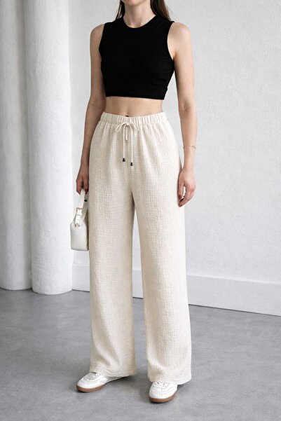 Betülce Βαμβακερό ύφασμα μουσελίνας, ψηλόμεσο, ελαστικό στη μέση, με κορδόνια...