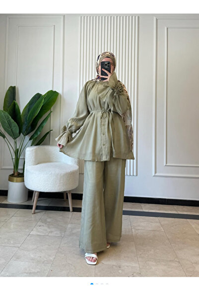 MODA S&S BZLİNE Ankle-Tied Rose-Tied Lined Pants Tunic Set