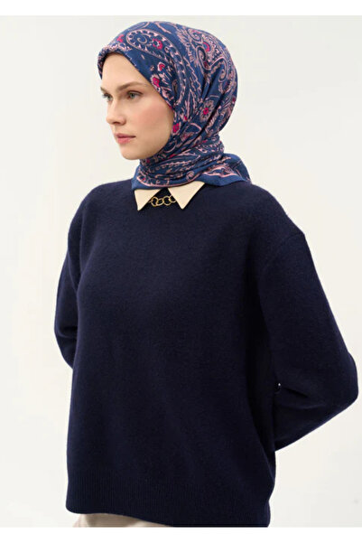 Silk Home Viscose Velora Scarf Four Seasons Etro Pattern Navy Blue 90X90