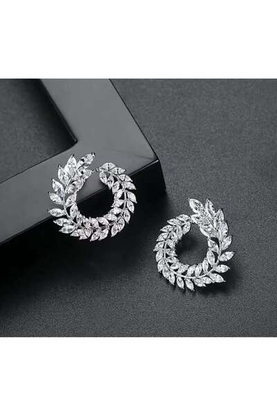 OEM Floral motif earrings, silver with cubic zirconia CMA128