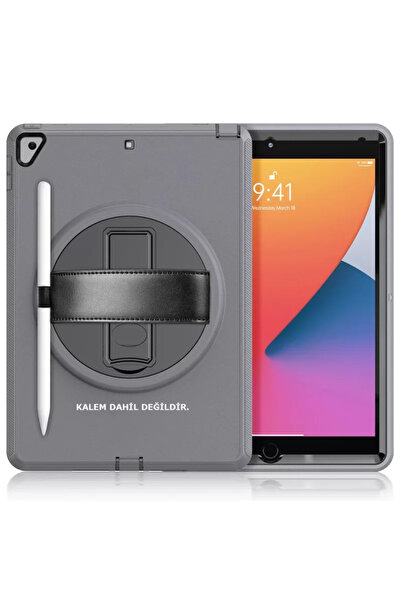 TeknoKapsül حافظة تابلت Newface iPad 10.2 (الجيل السابع) بحزام يدوي - رمادي