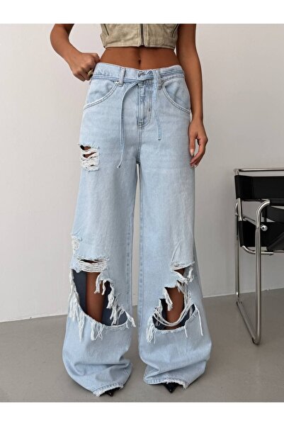 DENİKK Trend Special Design Wide Leg Jean Ripped Detail Pants-Custom Design W...