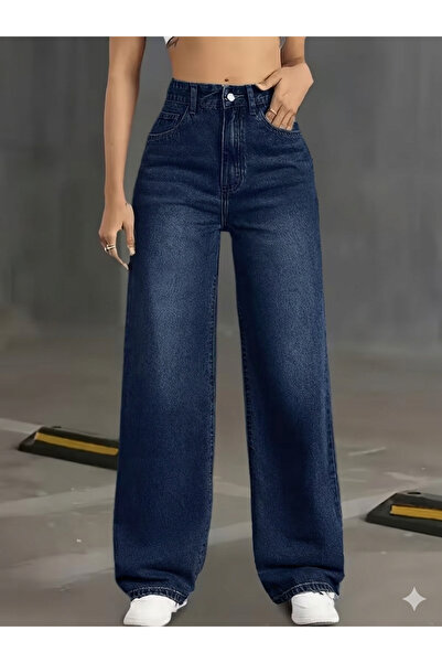 LAYAL MY BEAUTY Kadın Palazzo Salaş Rahat Kesim Likralı Yüksek Bel Jeans Kot ...