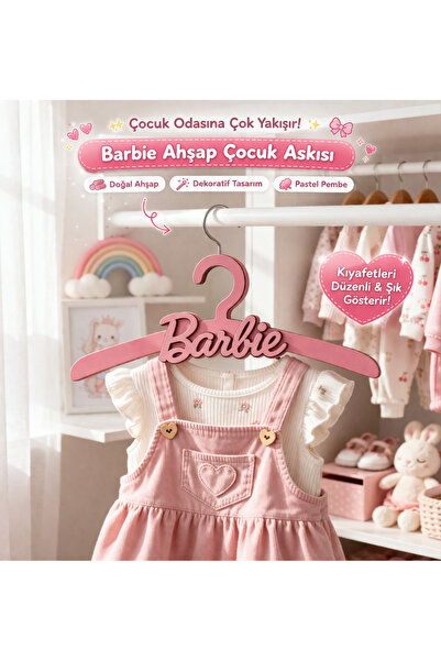 İZAYP 4 Lü- Barbie Yazılı Pembe Çocuk Askısı – Dekoratif ve Şık Tasarım