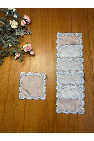 Smiling Home 6 قطع من مناديل الكوكتيل المطرزة باللون الفضي المزدوج المموج من ...