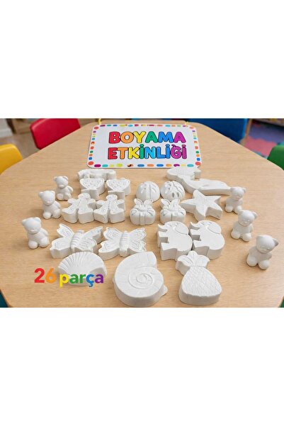 EMR DİZAYN 26 Parça Boyanabilir Taş Tozu Hayvan Desenli Obje Boyama Etkinliği