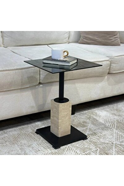 Foyou Marble table with black glass top