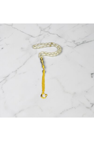 EnazStore سبحة من النحاس على شكل نجمة وقمر مزينة باللؤلؤ