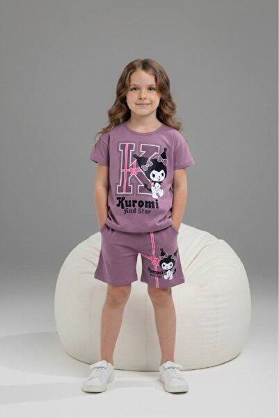 Yağmur Giyim PJKSKT Κοριτσίστικο κοντομάνικο σετ με σορτς με σχέδιο Kuromi 6573