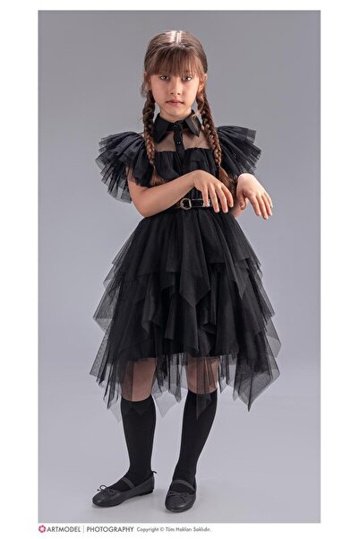 Sy Store Κοριτσίστικο φόρεμα από τούλι με λεπτομέρειες, μαύρο, στυλ Wednesday