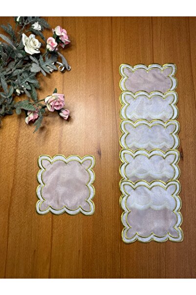 Smiling Home 6 Pieces of Organza Tulle Double Wavy Cloud Gold Color Embroider...